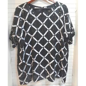 Vintage Plus Size Top Diana Marco New with Tags Women's 3X 22-24 Black Sequin
